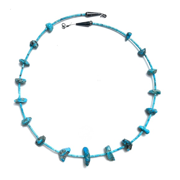 Santo Domingo 1950s Vintage Old Pawn “Kingman” Turquoise Sterling 20” Necklace